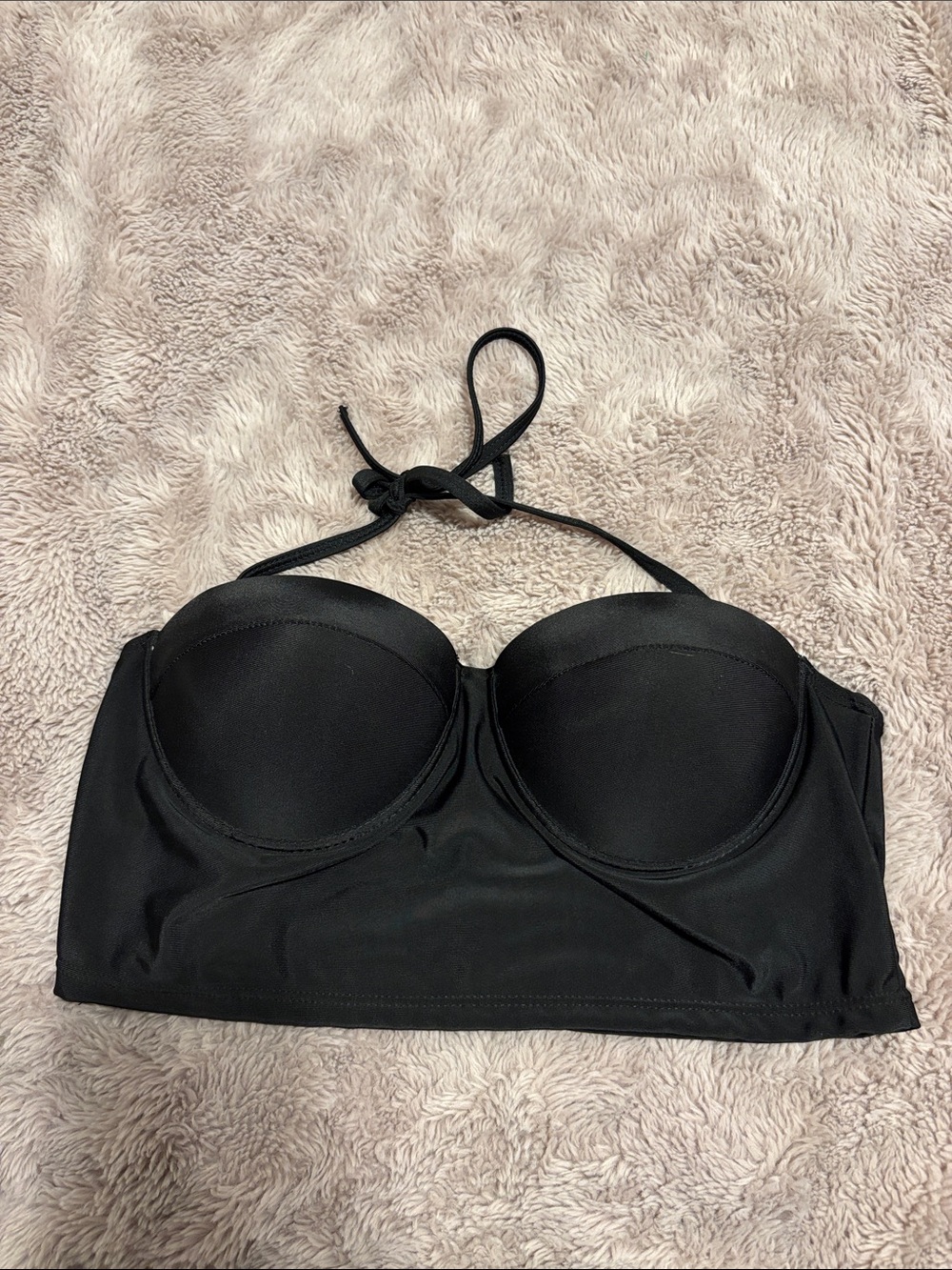 Black Strapless Longline Bikini Top with Removable Halter